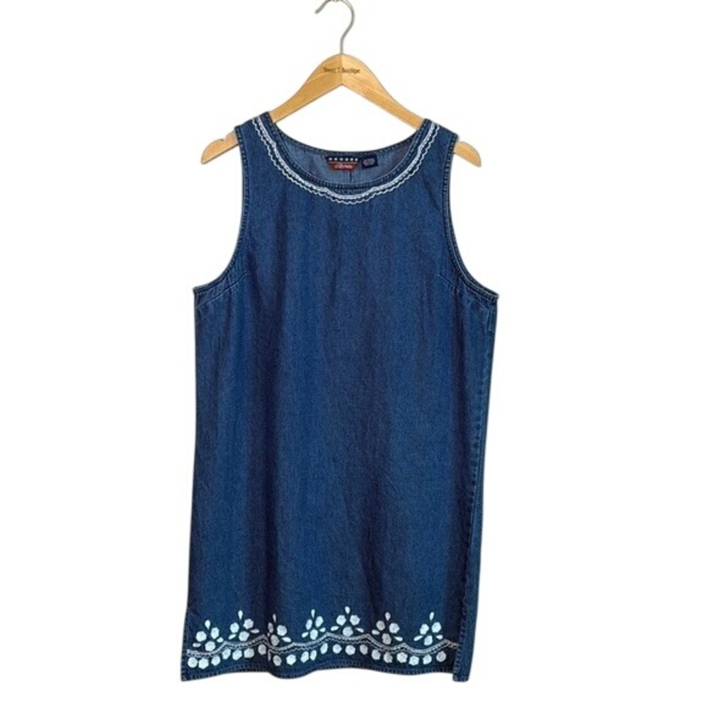 AGAPO Women Large Vintage 90s Cotton Denim Embroidered Sleeveless Shift Dress